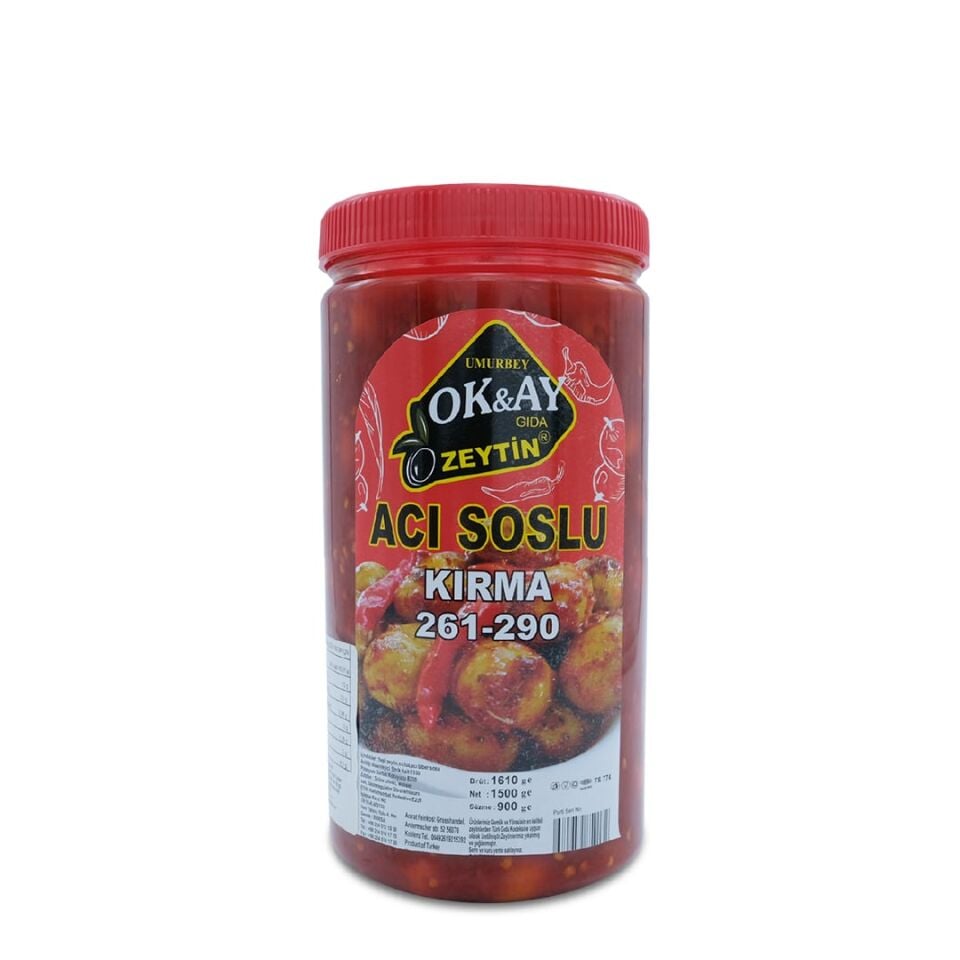 YEŞİL ZEYTİN DOMAT KIRMA ACI SOSLU 1,5 kg