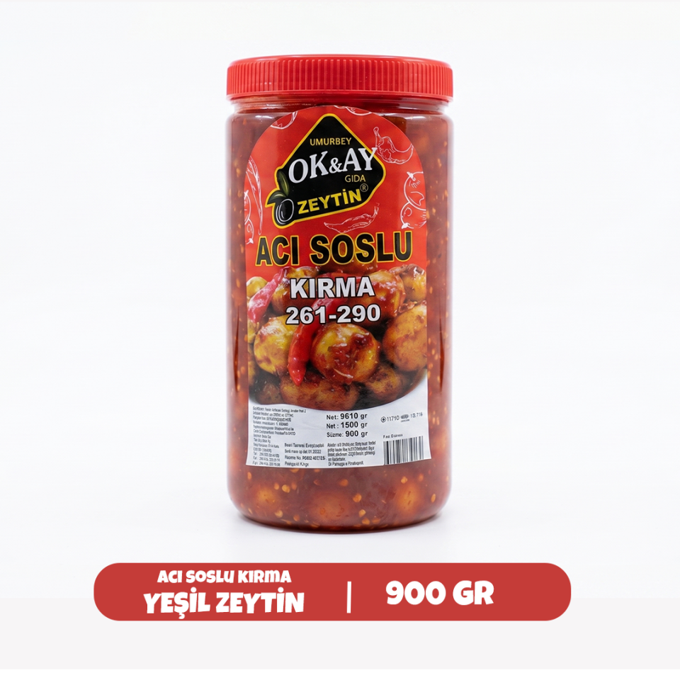 YEŞİL ZEYTİN DOMAT KIRMA ACI SOSLU 1,5 kg