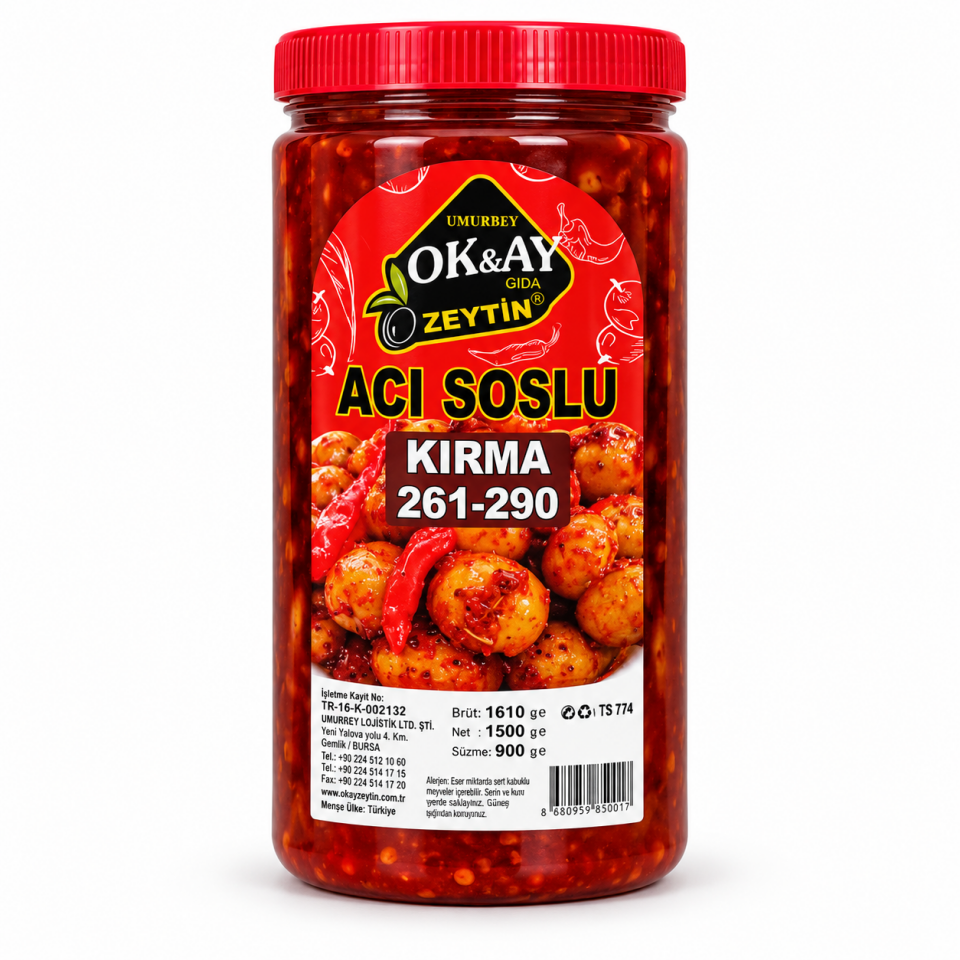 YEŞİL ZEYTİN DOMAT KIRMA ACI SOSLU 1,5 kg